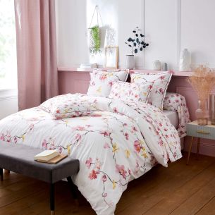 Parure de lit percale Elisa rose - Tradilinge