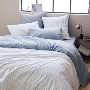 Parure de lit percale Gaby baltique - Tradilinge