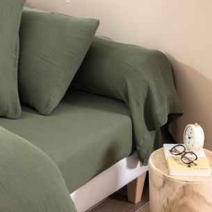 Taie de traversin 100% gaze de coton kaki Terre de Nuit NOA ambiance
