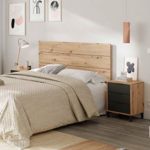 Tête de lit avec 2 chevets amovibles et 3 tiroirs - Chêne et anthracite - TL81014