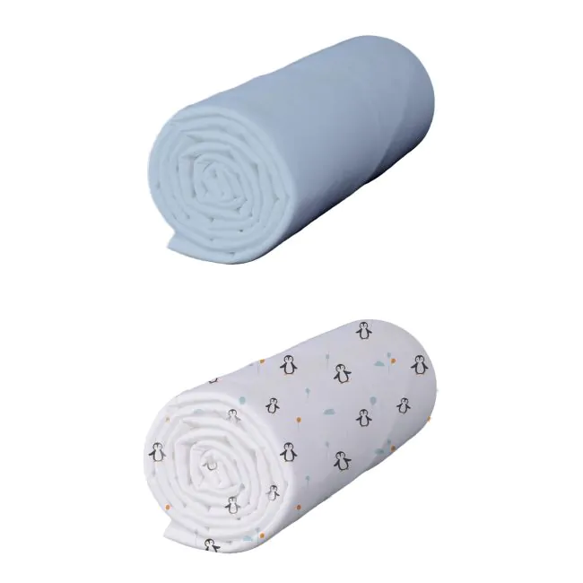 Lot de 2 draps housses b b coton jersey bleu ciel Pingouin 60x120 cm
