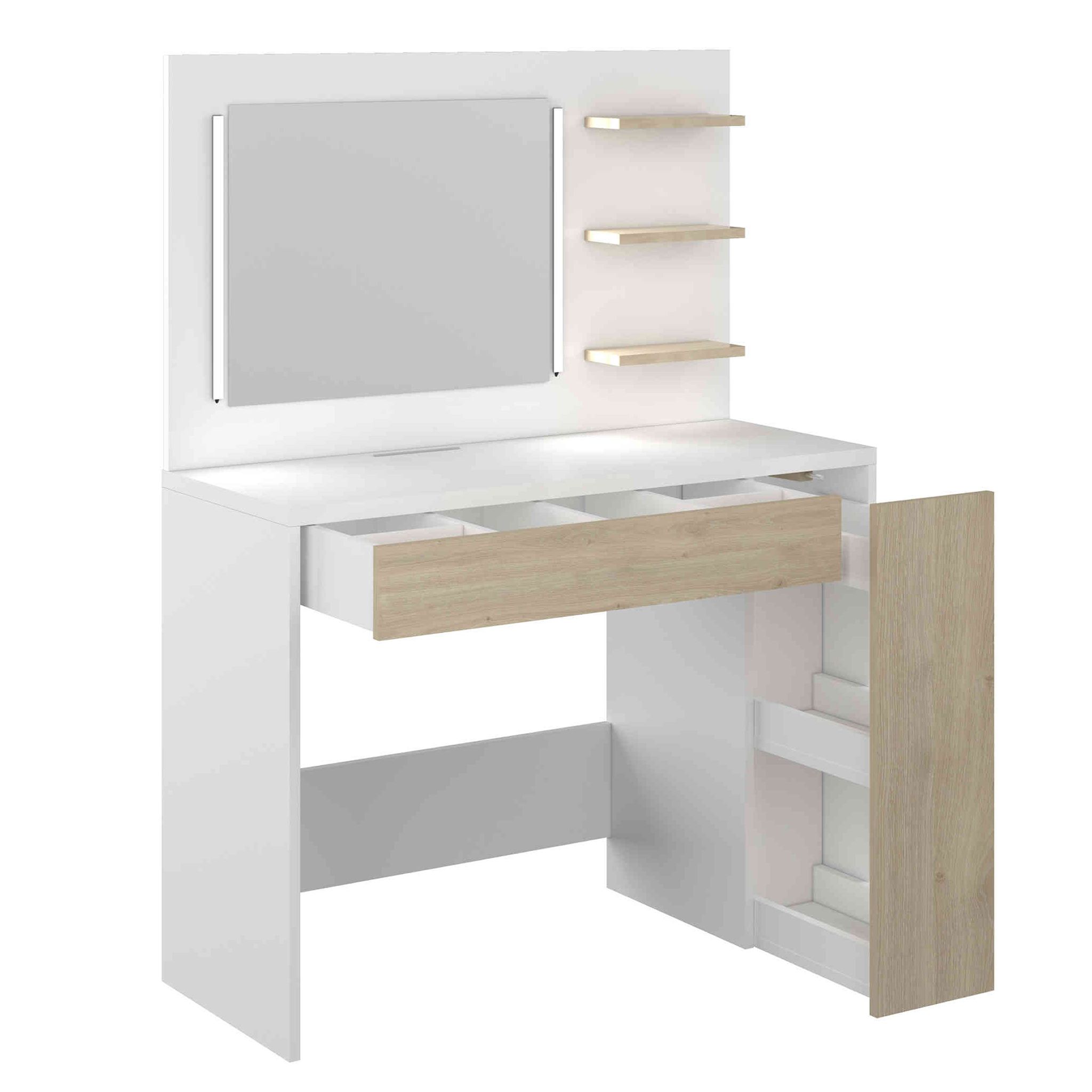 Coiffeuse Charme Avec Miroir – Blanche – 3 Tiroirs – Pour Ado/fille