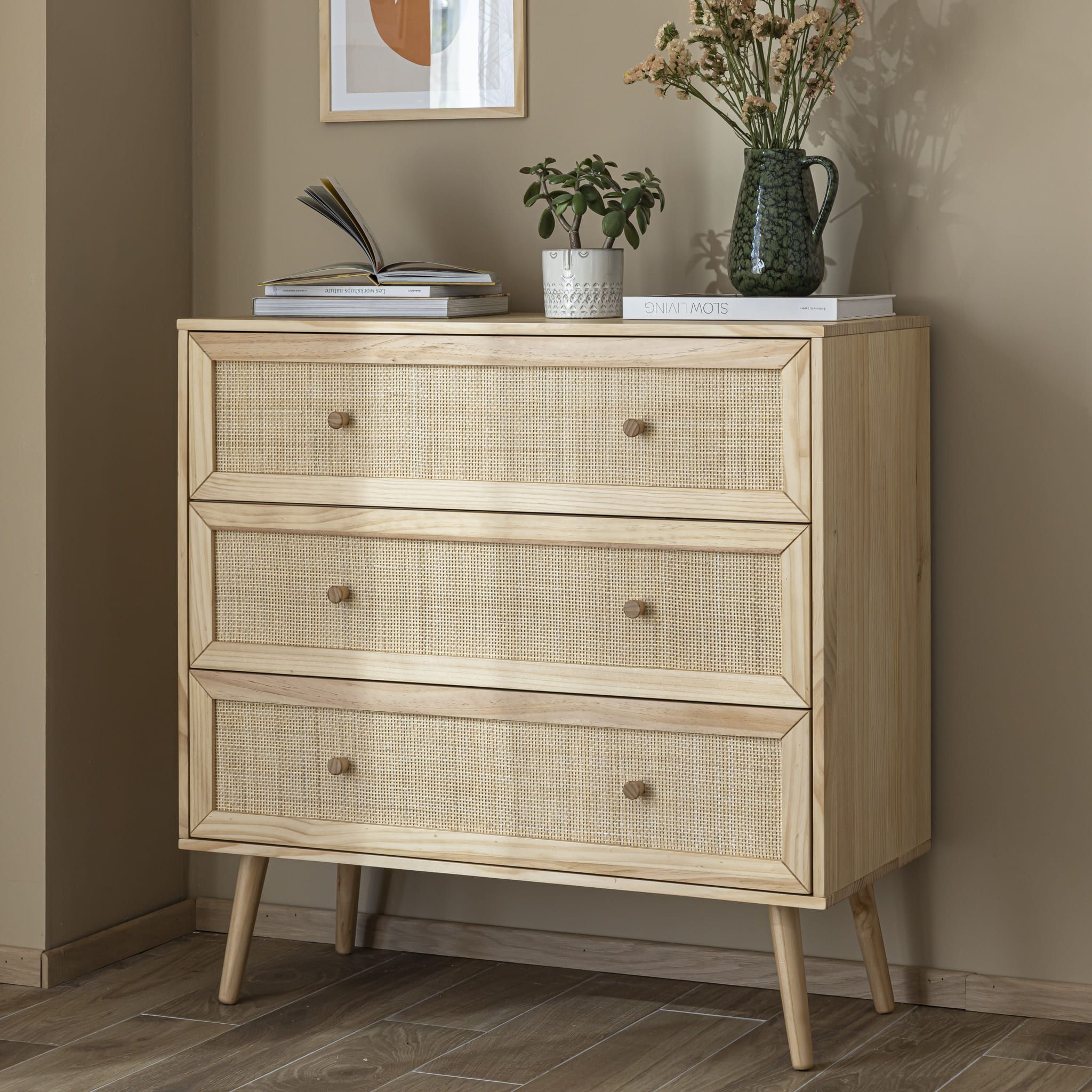 Meuble TV chêne et cannage L150 cm, Arty - Chêne - taille unique