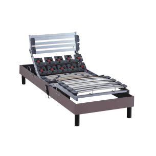 Sommier électrique de relaxation lattes + plots tissu taupe