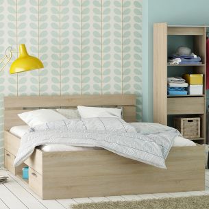 Chambre Adulte Lit + Dressing Imitation Chêne Brossé