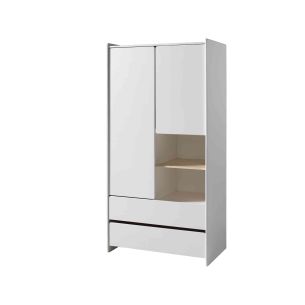 Armoire 2 portes 2 tiroirs blanc laqué - Terre de Nuit