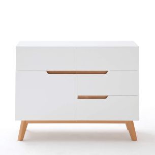 Commode 4 tiroirs 1 porte en bois blanc et chêne - CO16001-1