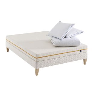 Ensemble matelas mousse recyclée, sommier, pieds, couette et oreiller Aube 400 - SOMEO