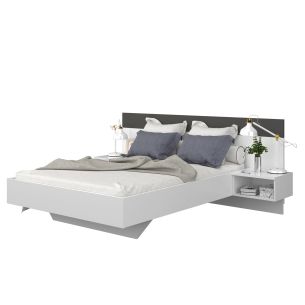 Lit en bois avec 2 tables de chevets et tête de lit - LI9075