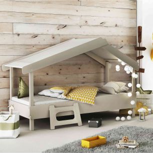 Lit enfant cabane en bois gris 90x200