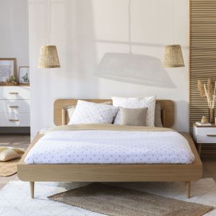Ensemble lit + tête de lit SMOOTHCLOUD en bois naturel et blanc