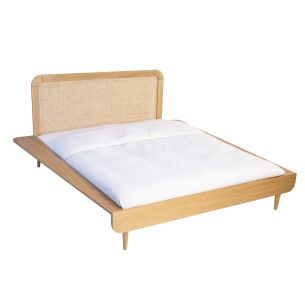 Ensemble lit en bois naturel + tête de lit en cannage SMOOTHCLOUD