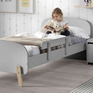 Lit enfant 90x200 gris avec sommier avec barrière - Terre de Nuit