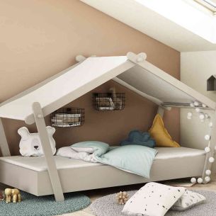 Lit enfant cabane 90x200 en bois gris clair - LI170