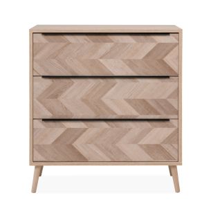 Commode naturel 3 portes effet chevron avec pieds en bois massif - CO70102