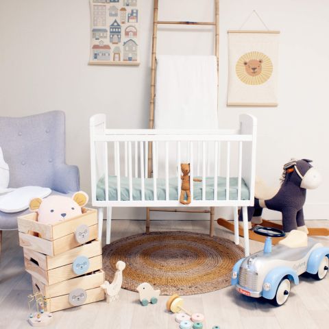 Berceau bébé en bois massif blanc et hêtre 40x90