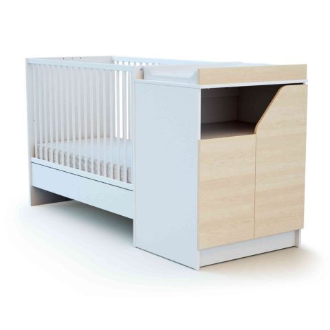Lit bébé évolutif + meuble à langer en bois CARNAVAL