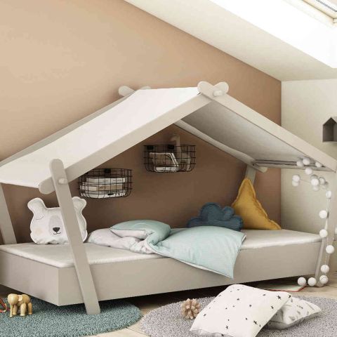 Lit enfant cabane 90x200 en bois gris clair - LI170