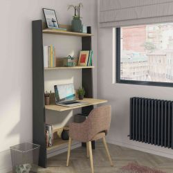 Bibliothèque 3 étagères avec bureau intégré en bois imitation chêne et gris - BU9050