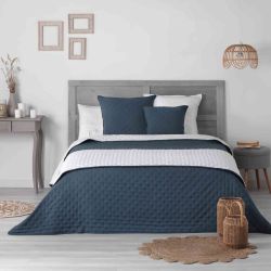 Couvre-lit microfibre matelassé Mellow chic bleu et blanc