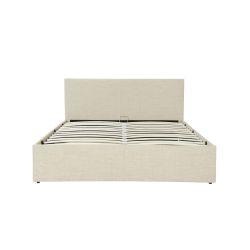 Lit coffre en bois massif avec tête de lit tissu naturel et sommier à lattes - LT17019