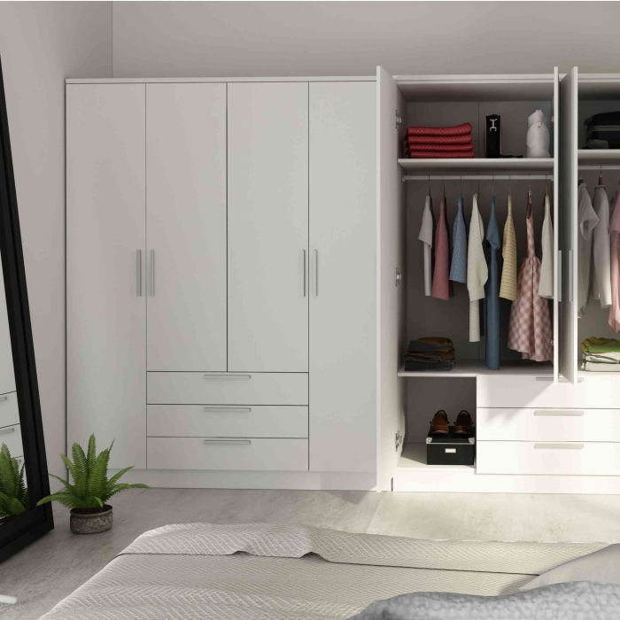 Armoire 4 portes 3 tiroirs en bois - AR9055