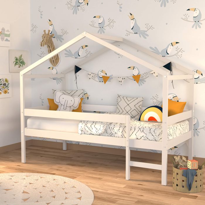Lit cabane enfant bois blanc laqué 90x190 - LT14054 Lit cabane enfant bois blanc laqué 90x190 - LT14054