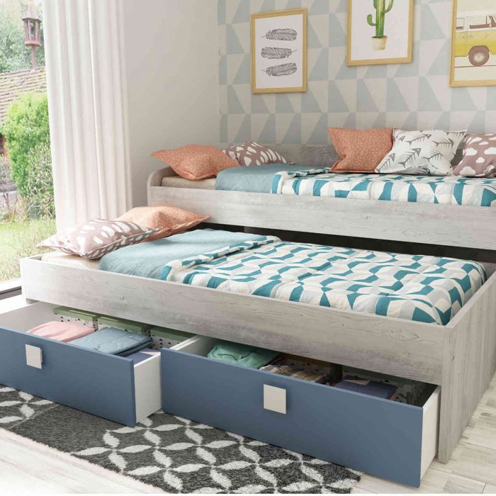 Lit enfant gigogne en bois grisé - LT9016
