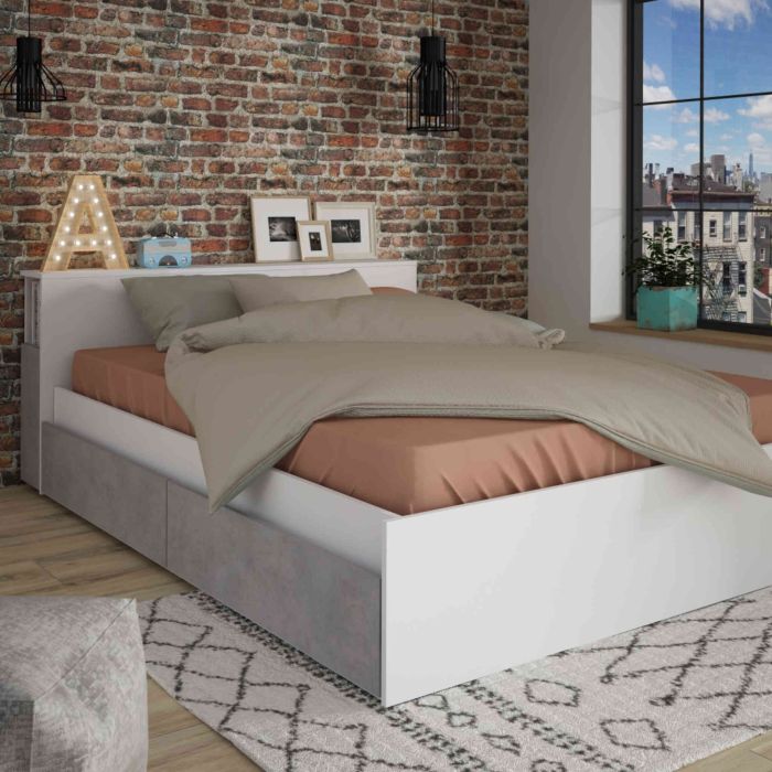 Lit tiroir en bois avec niches de rangement 140x190 - LI9053 Lit tiroir en bois avec niches de rangement 140x190 - LI9053