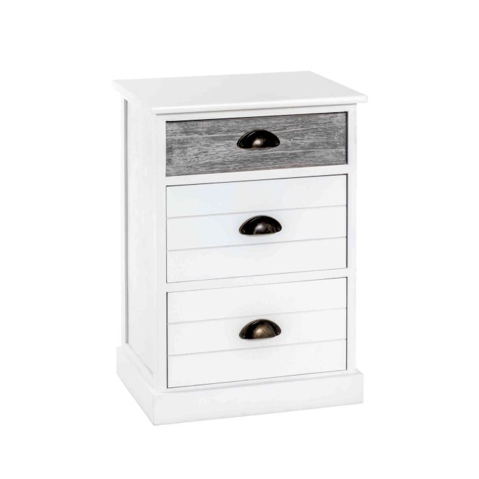 Commode 3 tiroirs en bois massif blanc laqué et gris - CO15015 Commode 3 tiroirs en bois massif blanc laqué et gris - CO15015
