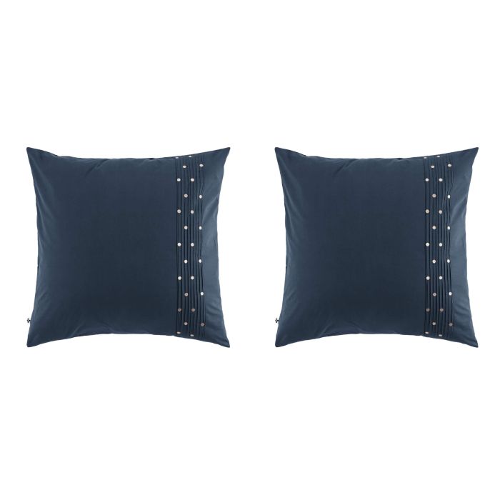 Lot de 2 taies d'oreiller brodées plis religieuses marine 63x63 cm