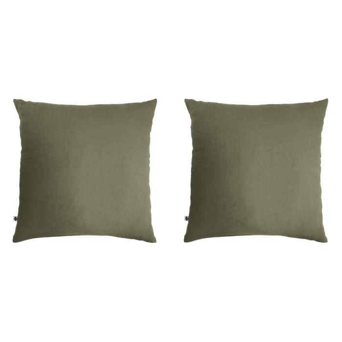 Lot de 2 taies d'oreillers double gaze de coton kaki Lot de 2 taies d'oreillers double gaze de coton kaki