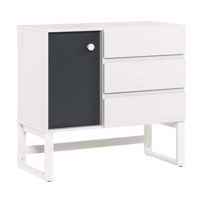 Commode 3 tiroirs 1 porte en bois blanc et anthracite - CO17028