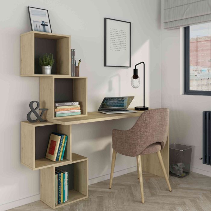 Bureau avec 4 niches de rangement en bois imitation chêne - BU9047 Bureau avec 4 niches de rangement en bois imitation chêne - BU9047