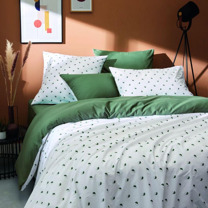 Parure de lit percale Alex kaki - Tradilinge Parure de lit percale Alex kaki - Tradilinge