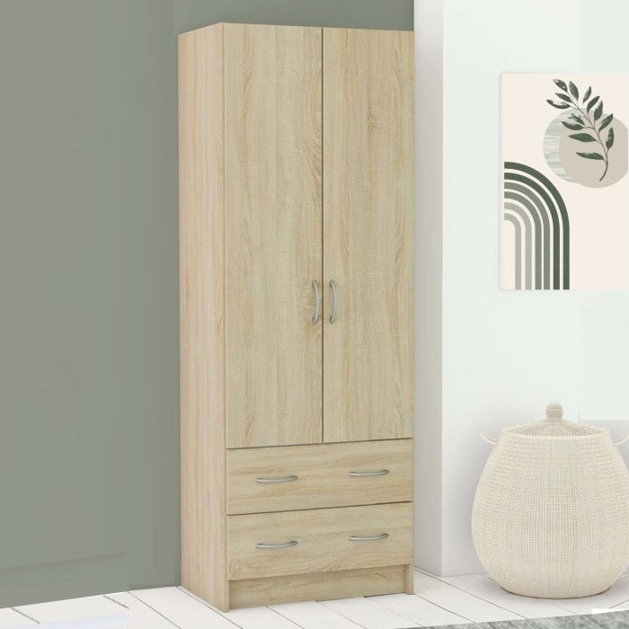 Lingère 2 portes chêne brossé / lin tissé