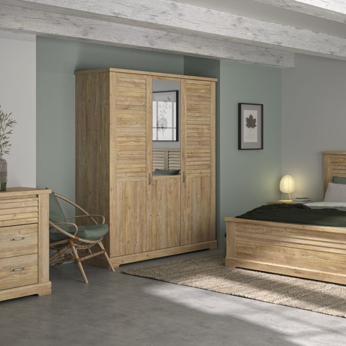 Armoire en bois clair 3 portes avec miroir - AR5070 Armoire en bois clair 3 portes avec miroir - AR5070