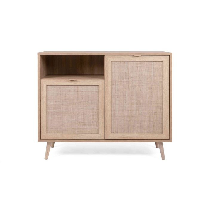 Commode 1 niche 2 portes en rafia imitation chêne sonoma - CO7073-1