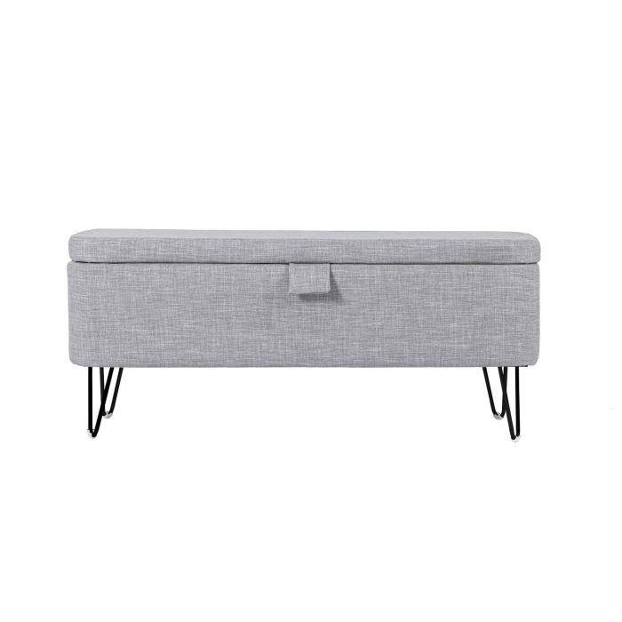 Banc de lit en tissu avec coffre de rangement et pieds épingles noirs - BA17025