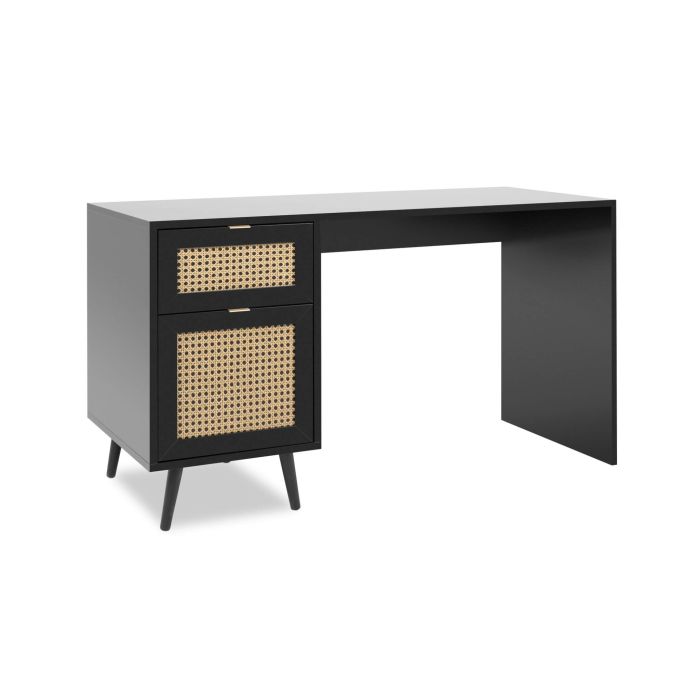 Bureau 1 porte 1 tiroir en bois noir effet tresses naturelles - BU7072