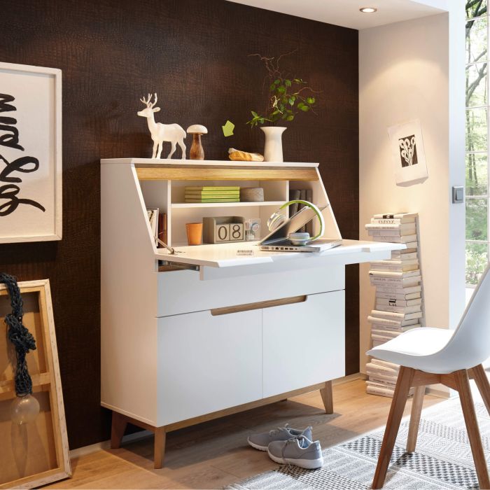 Bureau secrétaire en bois blanc et chêne clair - BU16001 Bureau secrétaire en bois blanc et chêne clair - BU16001