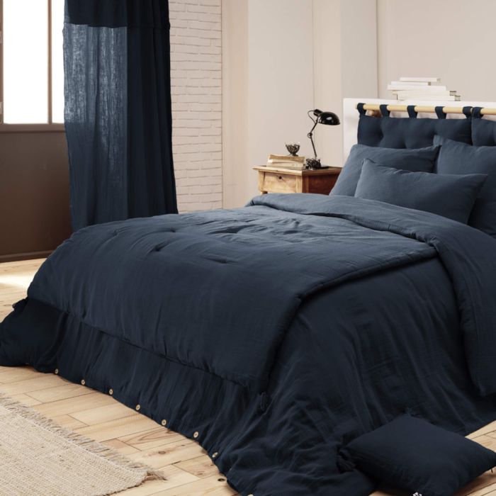 Couvre-lit double gaze de coton marine