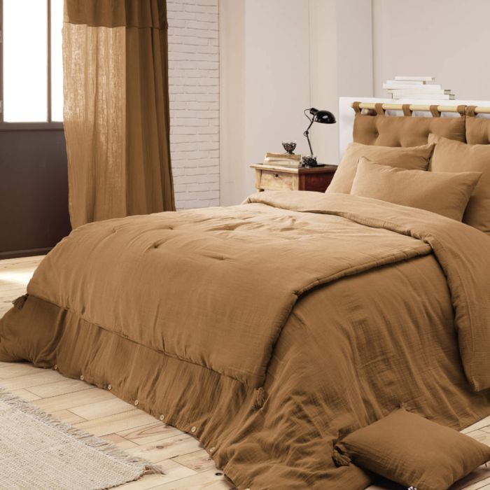 Couvre-lit double gaze de coton marron