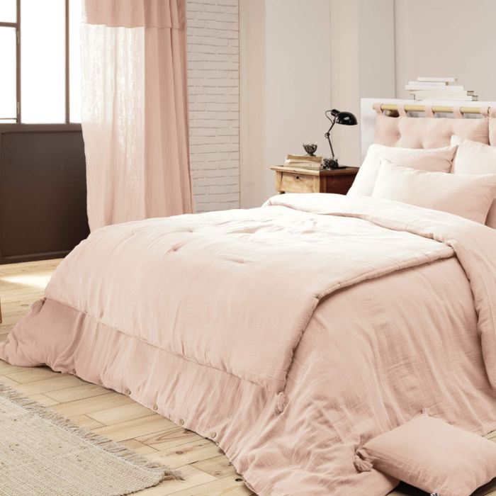 Couvre-lit double gaze de coton rose