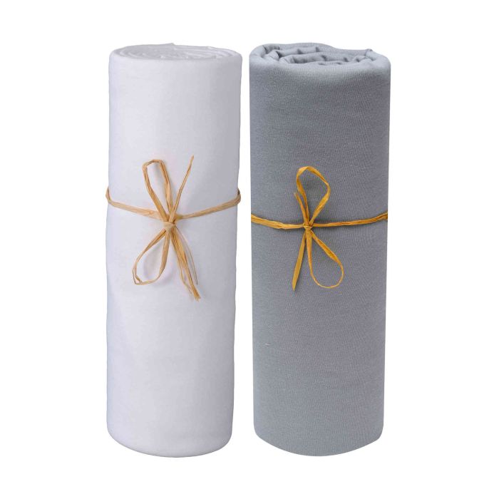 Lot de 2 draps housses bébé jersey bio blanc et gris foncé Lot de 2 draps housses bébé jersey bio blanc et gris foncé