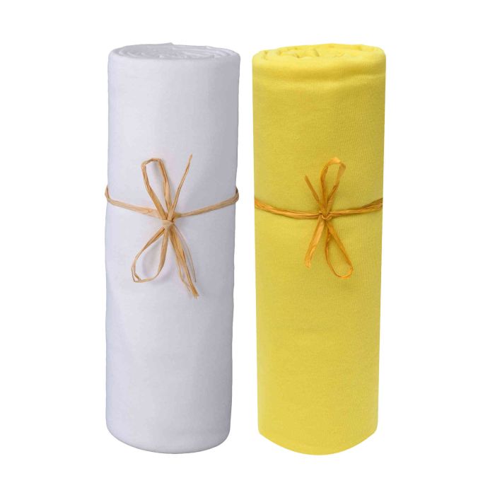 Lot de 2 draps housses bébé jersey bio blanc et jaune or