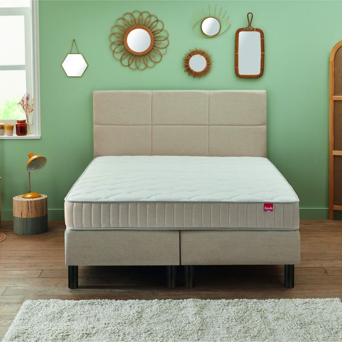 Sommier boxspring à ressorts déco chenillé lin 23 cm ENCHANTEUR