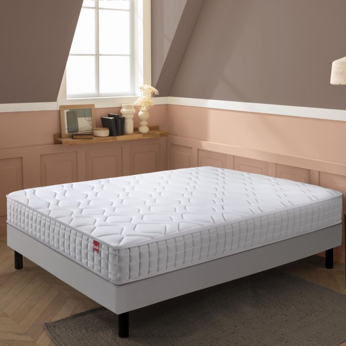 Ensemble matelas ferme ressorts + sommier tapissier + pieds - Distinct 3