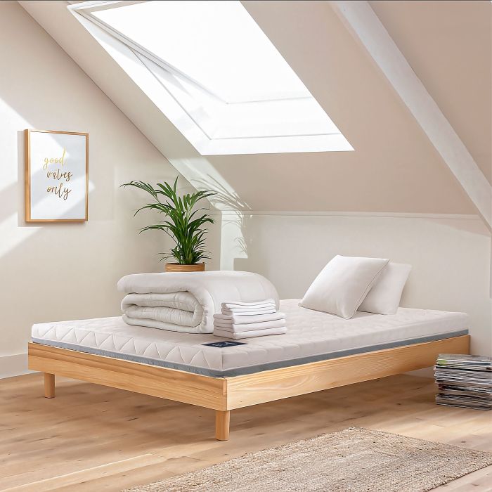 Pack complet, lit complet prêt à dormir, matelas, sommier, linge de lit , couette et oreillers