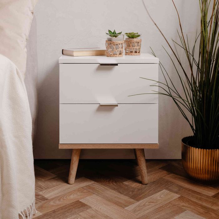 Table de chevet 2 tiroirs blanc - CH7781